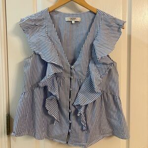 CROSBY by Mollie Burch Blue Pinstriped Ruffle Top